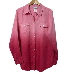 Soft Surroundings Womens Linen Gradient Color Shirt Plus Size 1X Button Down
